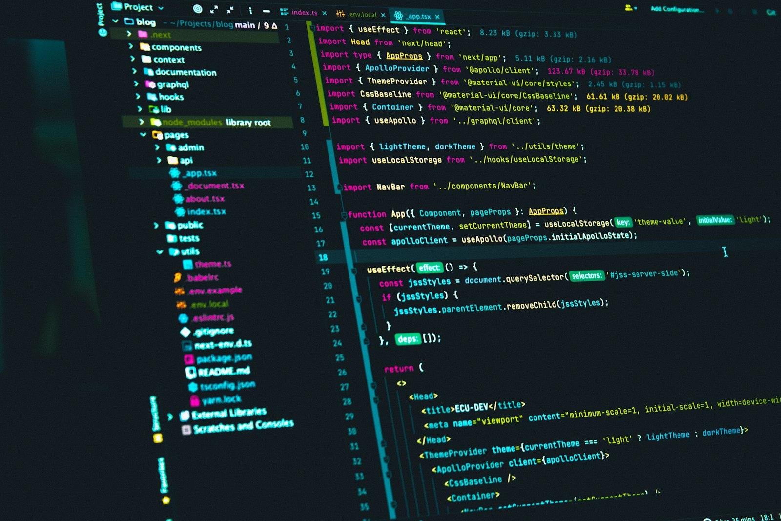 Code editor on a laptop Laptop screen showing source code in an editor